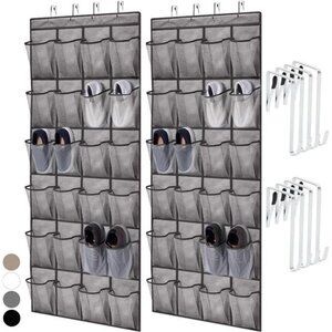 Over Door Shoe Organizer Hanging Closet Storage 24 Pocket Mesh 2 Pack Gray